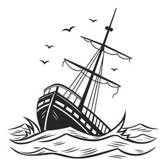 Shipwreck with broken mast silhouette © Monira