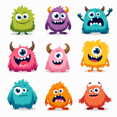 Obraz premium Cute and Kawaii monster icon set. Collection of cute hand drawn cartoon monster in different playful characters. Funny devil, alien, demon and creature flat. Design for kids, comic, education.