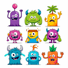 Fototapeta premium Cartoon flat monsters. Colorful kids toy cute monster. Vector illustration