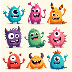set of funny cartoon cute monster
