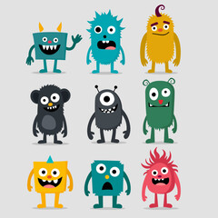 Monster icon set line. Happy Halloween. Cute cartoon kawaii colorful scary funny character.