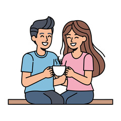 Couple enjoying a Hot Beverage: An animated illustration depicts a cheerful couple seated close together, sharing a cup of steaming hot beverage while radiating warmth, love and comfort.