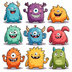 set of cartoon monsters. Cute monster in flat style. Kids funny character design for posters, cards, magazins. Rainbow monsters. Vector illustration © Cartoon