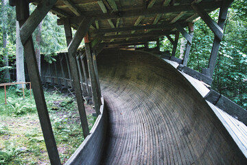 Historic Abandoned Bobsleigh Track in Forest of Sigulda, Latvia