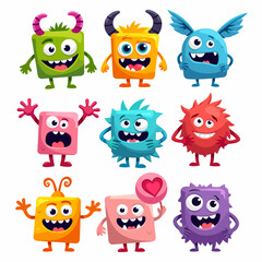 Set of funny cartoon animals, Vector monster