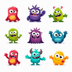Fototapeta premium Cartoon monsters set, cute colorful fantasy creatures, funny characters with unique shapes, vector illustration 