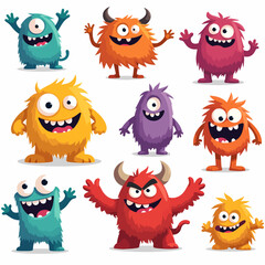 Cartoon monsters set, cute colorful fantasy creatures, funny characters with unique shapes, vector illustration	