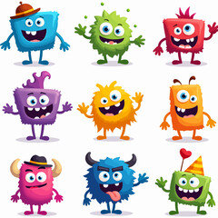 Monster character flat design vector element illustration set