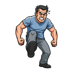 Aggression Unleashed: An intense male figure strides forward with a display of palpable anger, his expression a stark representation of intense fury.