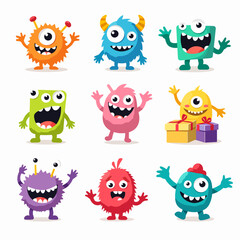 set of cartoon monsters. Cute monster in flat style