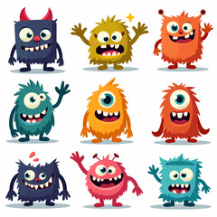set of cartoon monsters. Cute monster in flat style