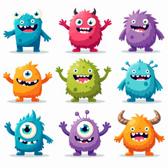 Obraz premium Set of weird colorful monsters. Vector collection