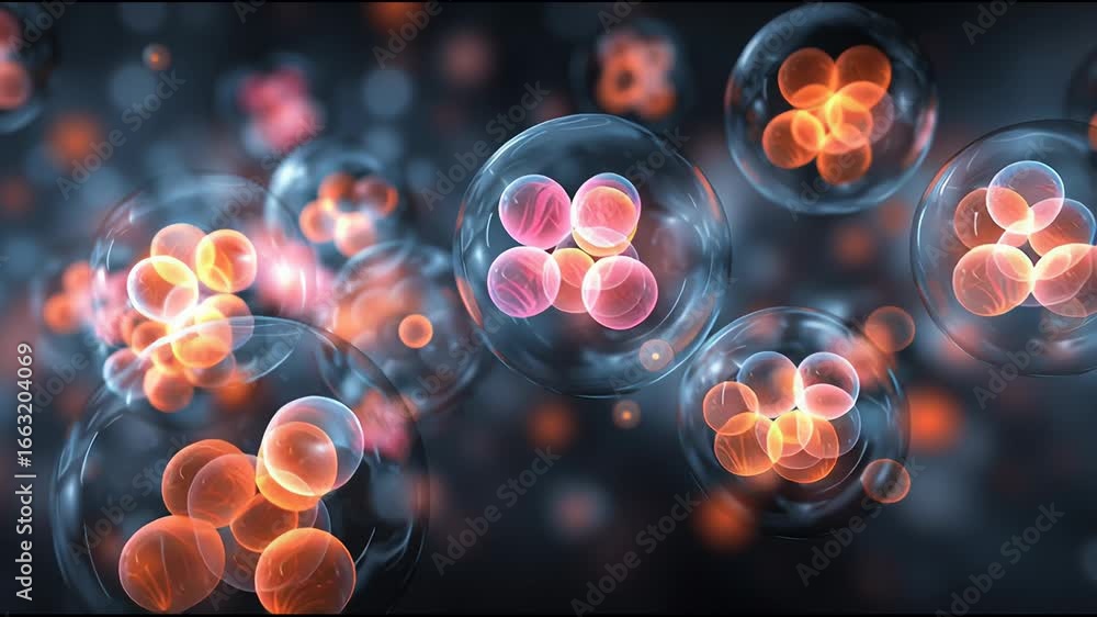 Poster exploring the intricate world of cells and molecular structures in a vibrant microscopic view