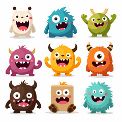 Monster set line. Colorful silhouette monsters. Happy Halloween. Cute kawaii cartoon funny boo character