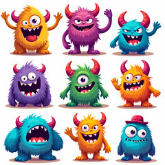 Monster set line. Colorful silhouette monsters. Happy Halloween. Cute kawaii cartoon funny boo character