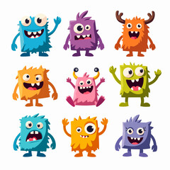 Set of funny cartoon cute monster
