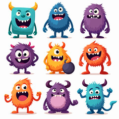 Obraz premium Set of funny cartoon cute monster 