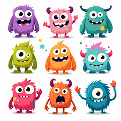 Obraz premium Big set of cartoon monsters. Cute monsters. Kids funny character design for posters