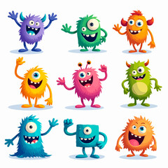Big set of cartoon monsters. Cute monsters. Kids funny character design for posters
