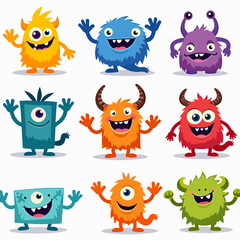 Big set of cartoon monsters. Cute monsters. Kids funny character design for posters