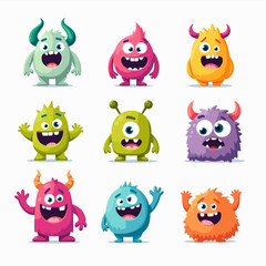 A vibrant collection of funny cartoon monster characters. 