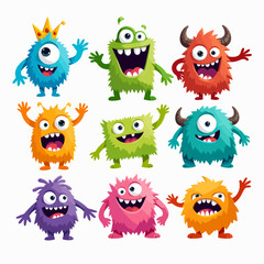 A vibrant collection of funny cartoon monster characters. 