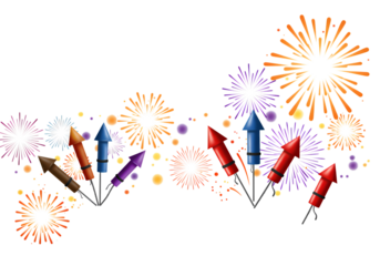 Colorful Fireworks and Firecrackers Festive Celebration Design Element on transparent background