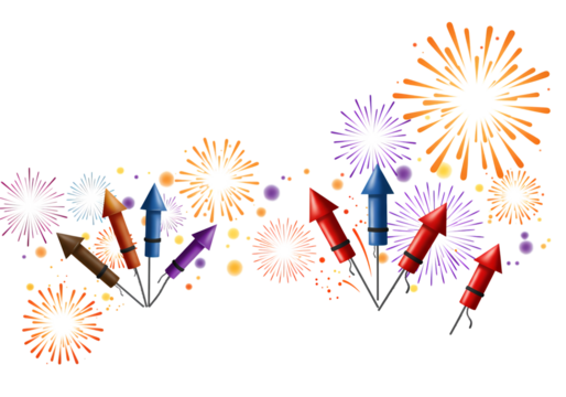 Colorful Fireworks and Firecrackers Festive Celebration Design Element on transparent background