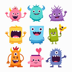 Cartoon monsters set, cute colorful fantasy creatures, funny characters with unique shapes, vector illustration