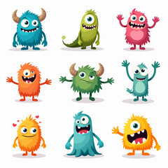 Fototapeta premium Cartoon monsters set, cute colorful fantasy creatures, funny characters with unique shapes, vector illustration