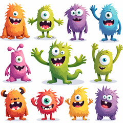 Naklejka premium Happy Halloween. Monster colorful round silhouette icon super big set line. Eyes, tongue, tooth fang, hands up. Cute cartoon kawaii scary funny baby character