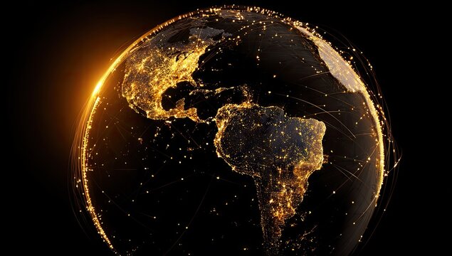 Glowing Earth, showcasing North & South America's interconnectedness