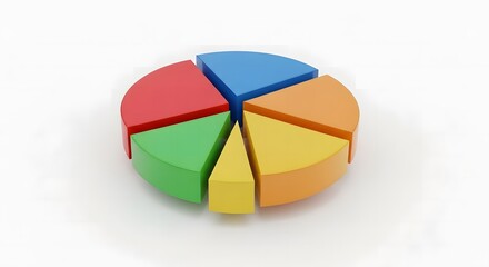 A colorful pie chart with six different sections on a white background showing data visualization