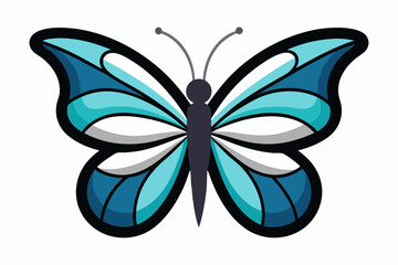 Naklejka premium Stylized blue and teal butterfly with black outline and white background