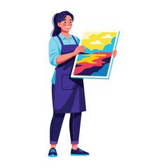 Artist Displaying Painting: An artist proudly presents a vibrant, abstract painting, showcasing creativity, color, and the beauty of artistic expression.