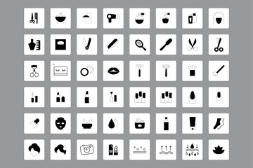Collection of beauty and makeup icons isolated on white background
