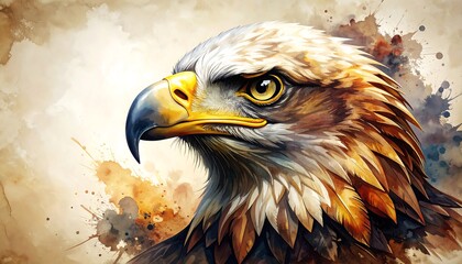 Eagle Watercolor Portrait, Profile View