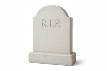 Single blank tombstone with rip lettering casting a shadow on a transparent background, perfect for halloween or memorial projects