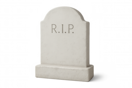Single blank tombstone with rip lettering casting a shadow on a transparent background, perfect for halloween or memorial projects