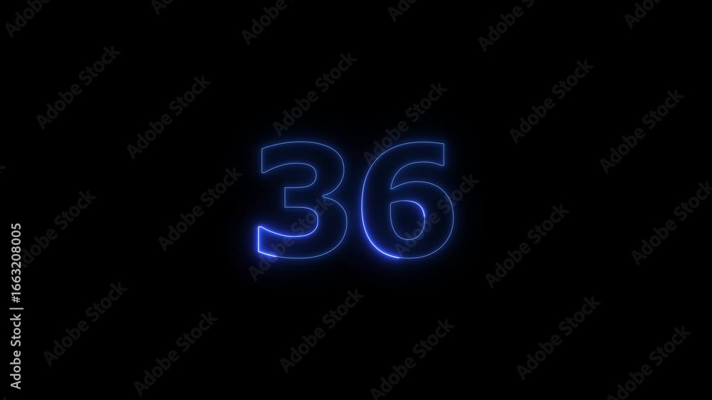 Aufkleber glowing neon text 36 number countdown timer animation background. neon business number icon 4k video