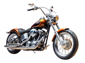 Orange and Copper Chopper Motorcycle with Chrome Details custom cruiser isolated on a transparent background