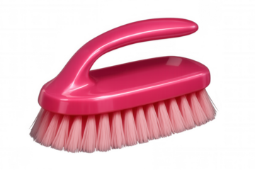 Pink cleaning brush with ergonomic handle isolated on transparent background, ready for cleaning and scrubbing