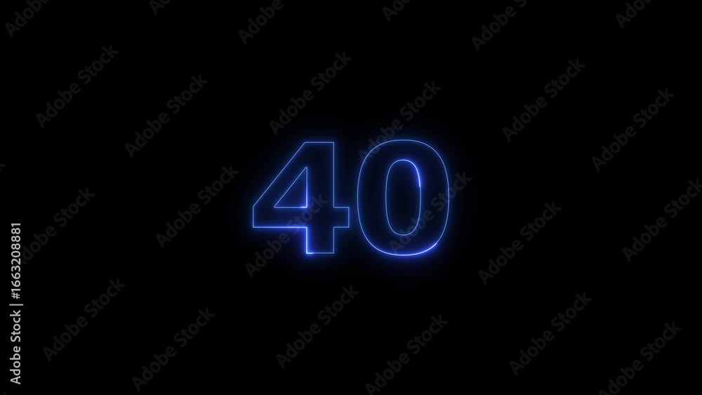Poster glowing neon text 4o number countdown timer animation background. neon business number icon 4k video