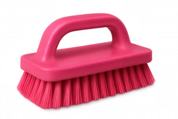 Pink cleaning brush isolated on transparent background, ready for scrubbing and cleaning tasks