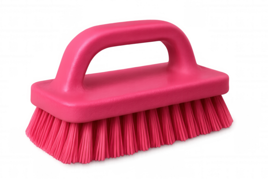 Pink cleaning brush isolated on transparent background, ready for scrubbing and cleaning tasks