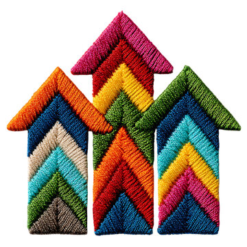 Colorful embroidered arrows pointing upward signifying growth progress and success