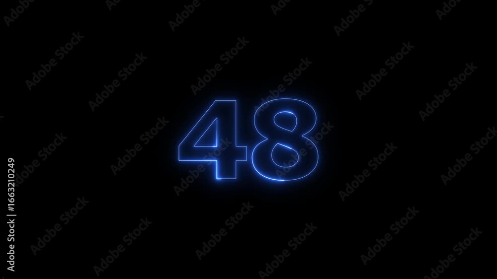 Poster glowing neon text 48 number countdown timer animation background. neon business number icon 4k video