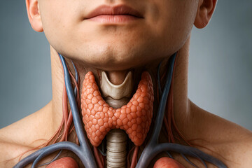 3D Realistic Illustration of Human Thyroid Gland with Detailed Anatomy and Hormone Function