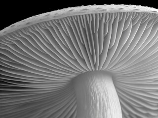 Close-up macro of an isolated brown edible mushroom, a fresh fungi ingredient, on a black background