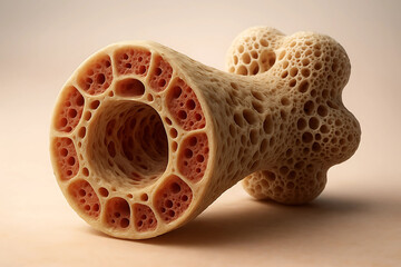 Medical illustration of human bone structure showing myelofibrosis, bone cavities, and bone cancer concept